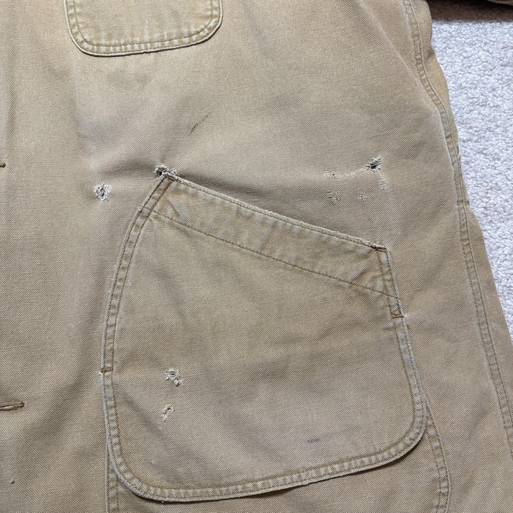 Vtg LL Bean Jacket XXL Beige Canvas Plaid Lined Field Barn Chore Coat Distressed - Picture 8 of 16